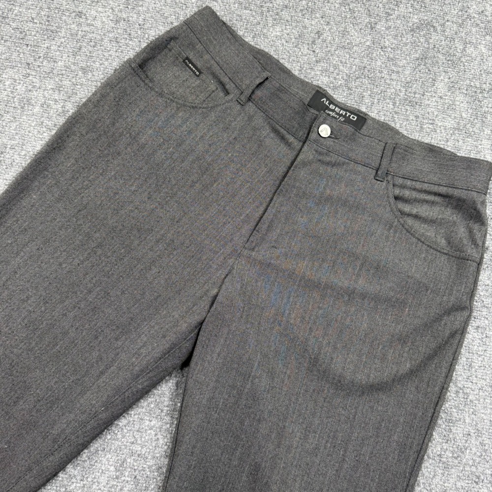 ALBERTO Men‎ Herringbone Comfort Fit Trousers Pants Size 36 Charcoal Gray